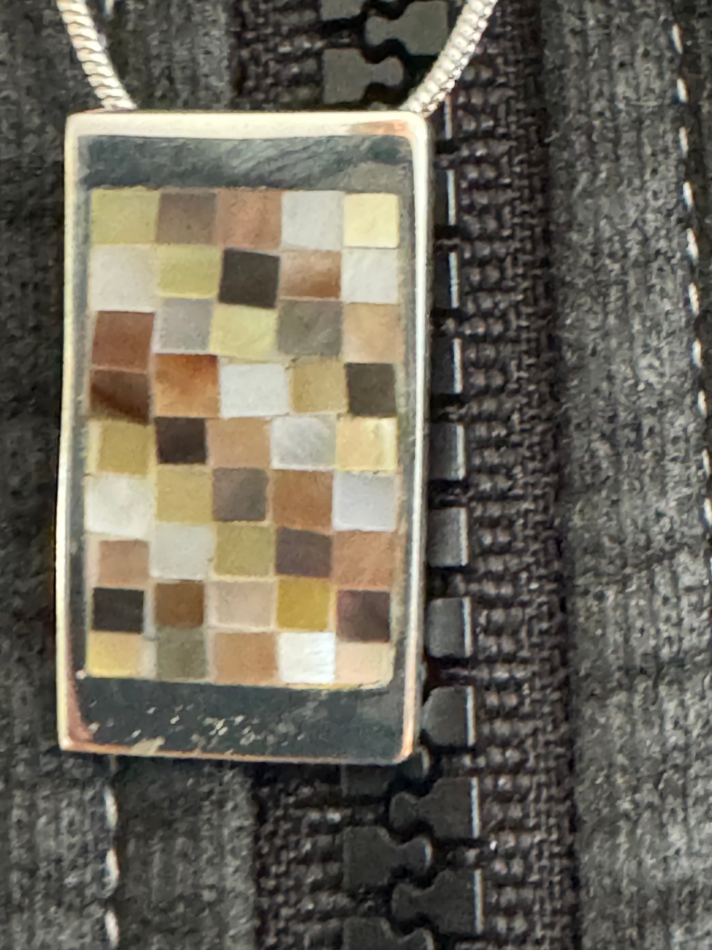 RECTANGEL BROWN AND WHITE MOTHER OF PEARL NECKLACE