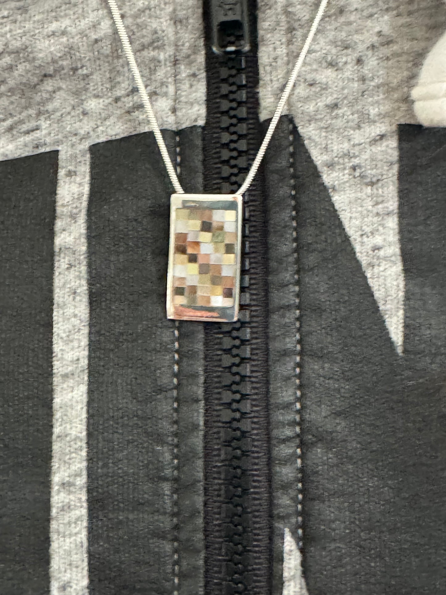 RECTANGEL BROWN AND WHITE MOTHER OF PEARL NECKLACE