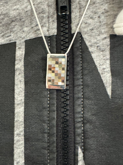RECTANGEL BROWN AND WHITE MOTHER OF PEARL NECKLACE