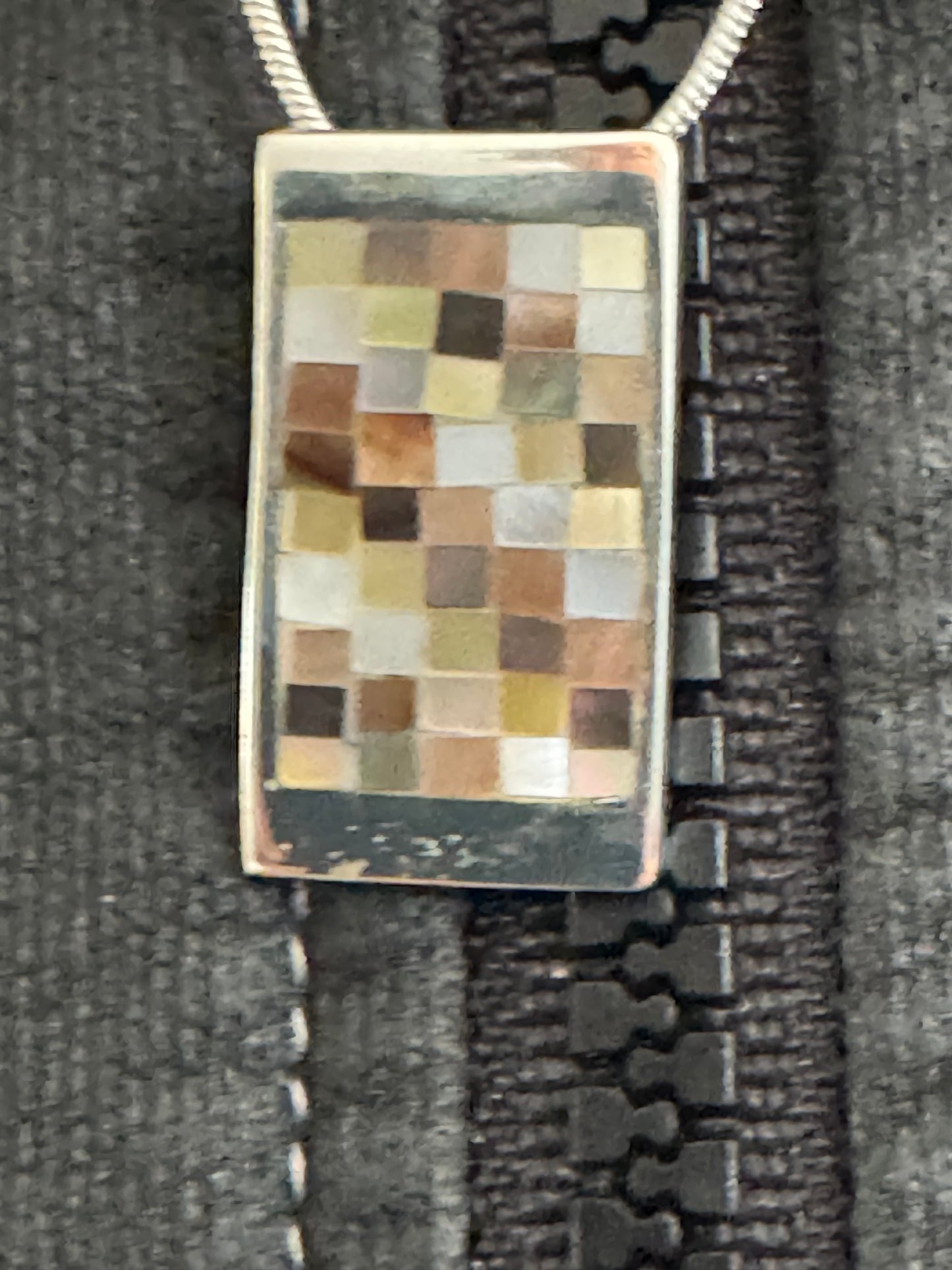 RECTANGEL BROWN AND WHITE MOTHER OF PEARL NECKLACE