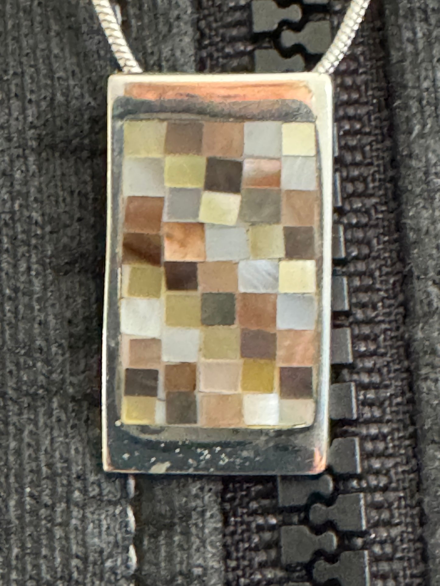 RECTANGEL BROWN AND WHITE MOTHER OF PEARL NECKLACE