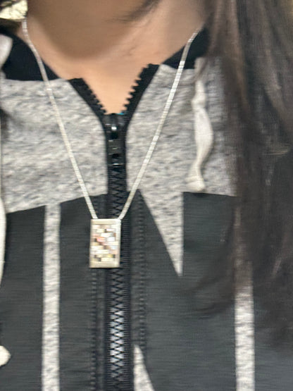 RECTANGEL BROWN AND WHITE MOTHER OF PEARL NECKLACE