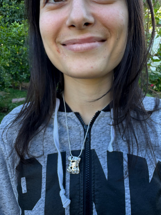 EVNING DRESSING-WHITE MOTHER OF PEARL PLUS CLEAR CRYSTALS STERLING NECKLACE