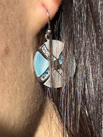 LIGHT BLUE AND WHITE GLITSY STERLING EARRINGS
