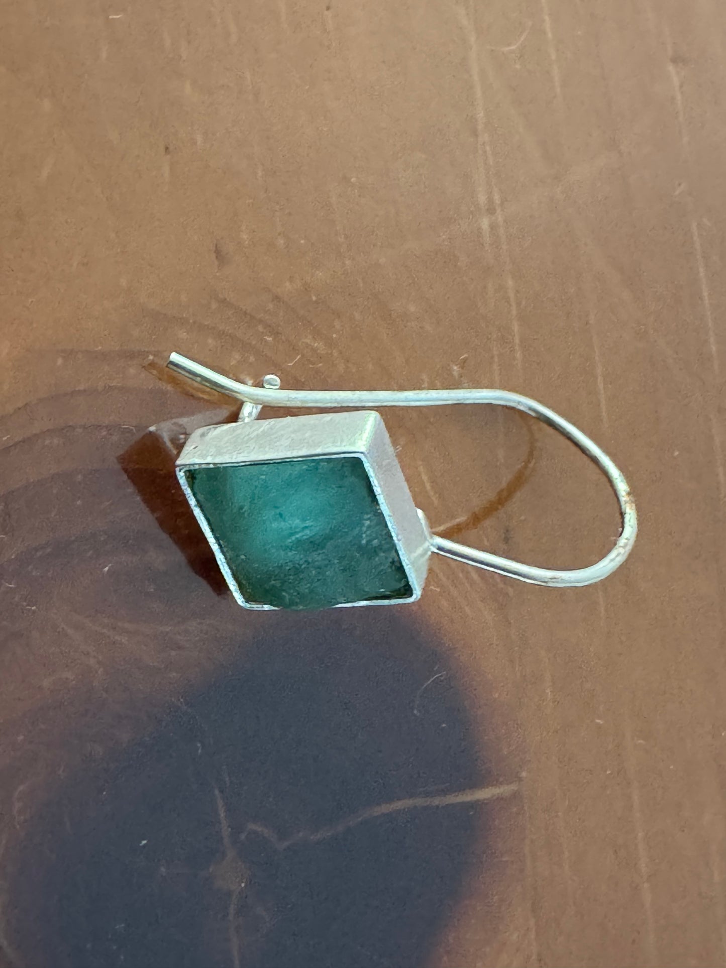 SQUARE GREEN ROMAN GLASS EARRINGS