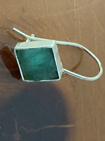 SQUARE GREEN ROMAN GLASS EARRINGS