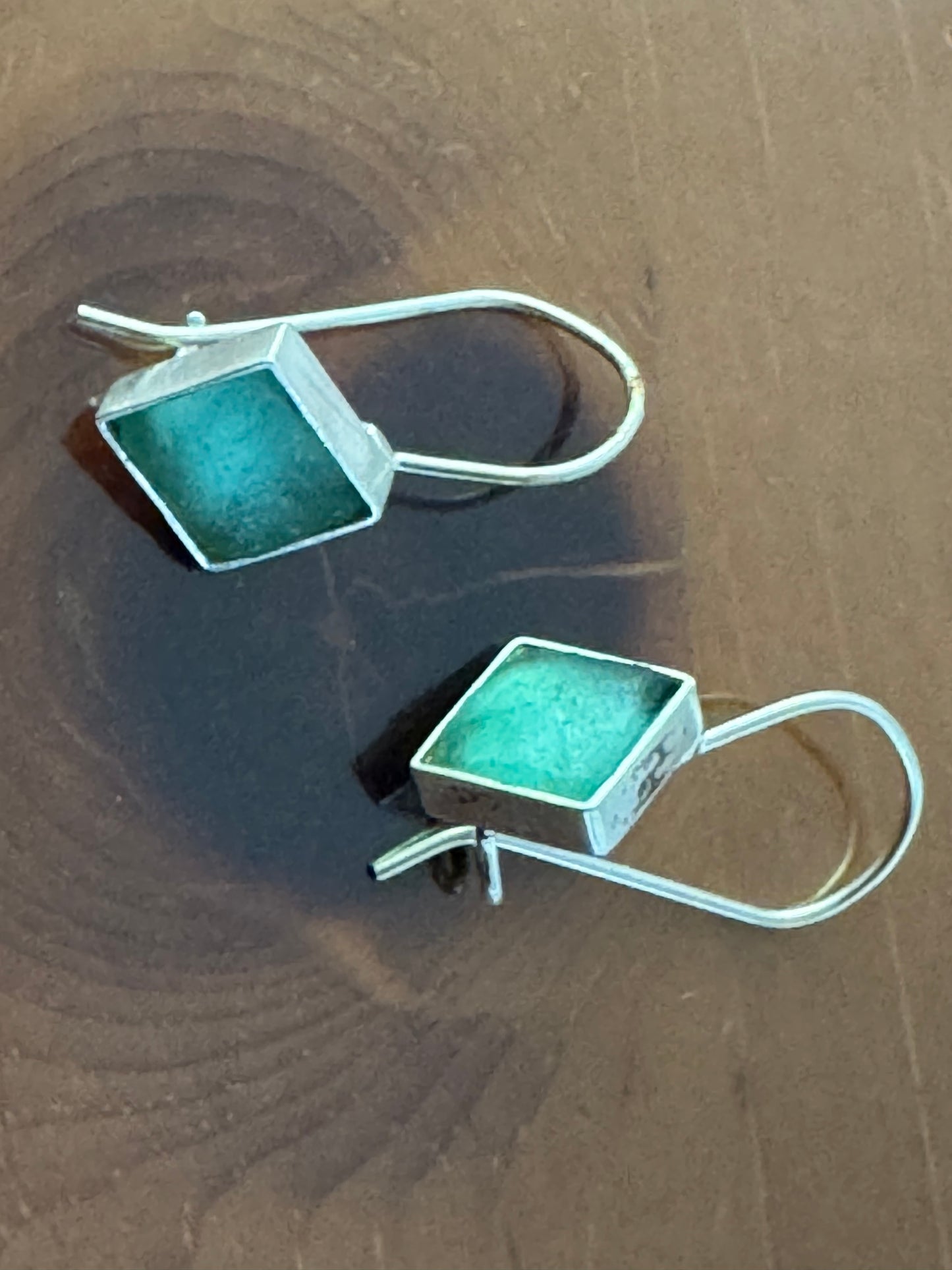 SQUARE GREEN ROMAN GLASS EARRINGS