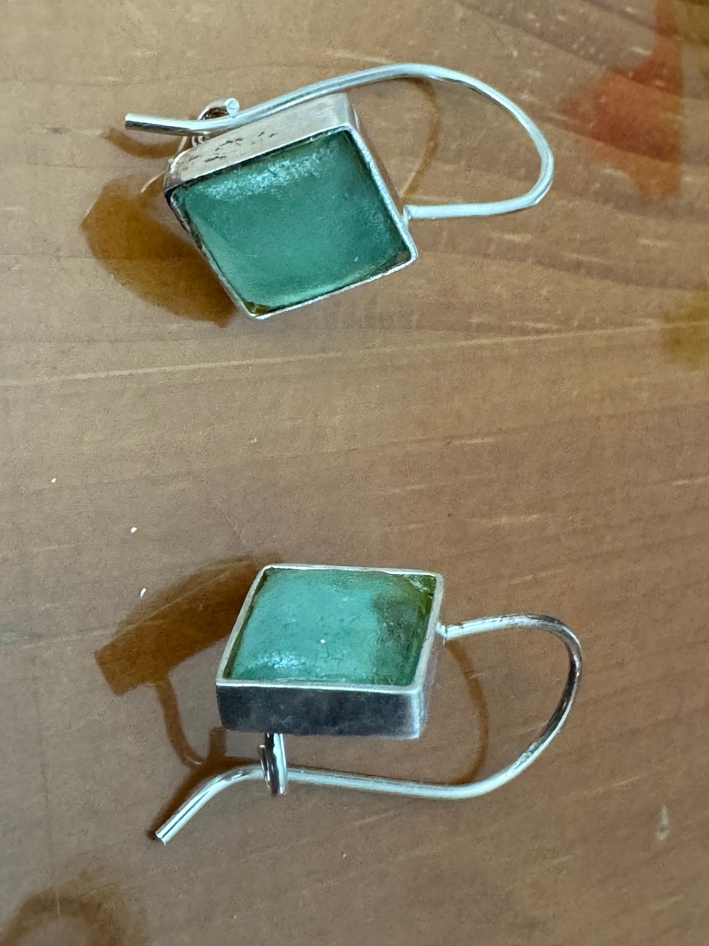 SQUARE GREEN ROMAN GLASS EARRINGS