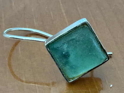 SQUARE GREEN ROMAN GLASS EARRINGS