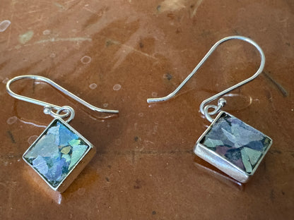 SMALL SQUARE ANCIENT ROMAN GLASS EARRINGS WITH PATENA