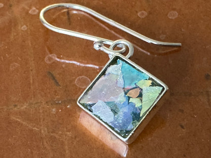 SMALL SQUARE ANCIENT ROMAN GLASS EARRINGS WITH PATENA