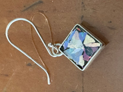 SMALL SQUARE ANCIENT ROMAN GLASS EARRINGS WITH PATENA