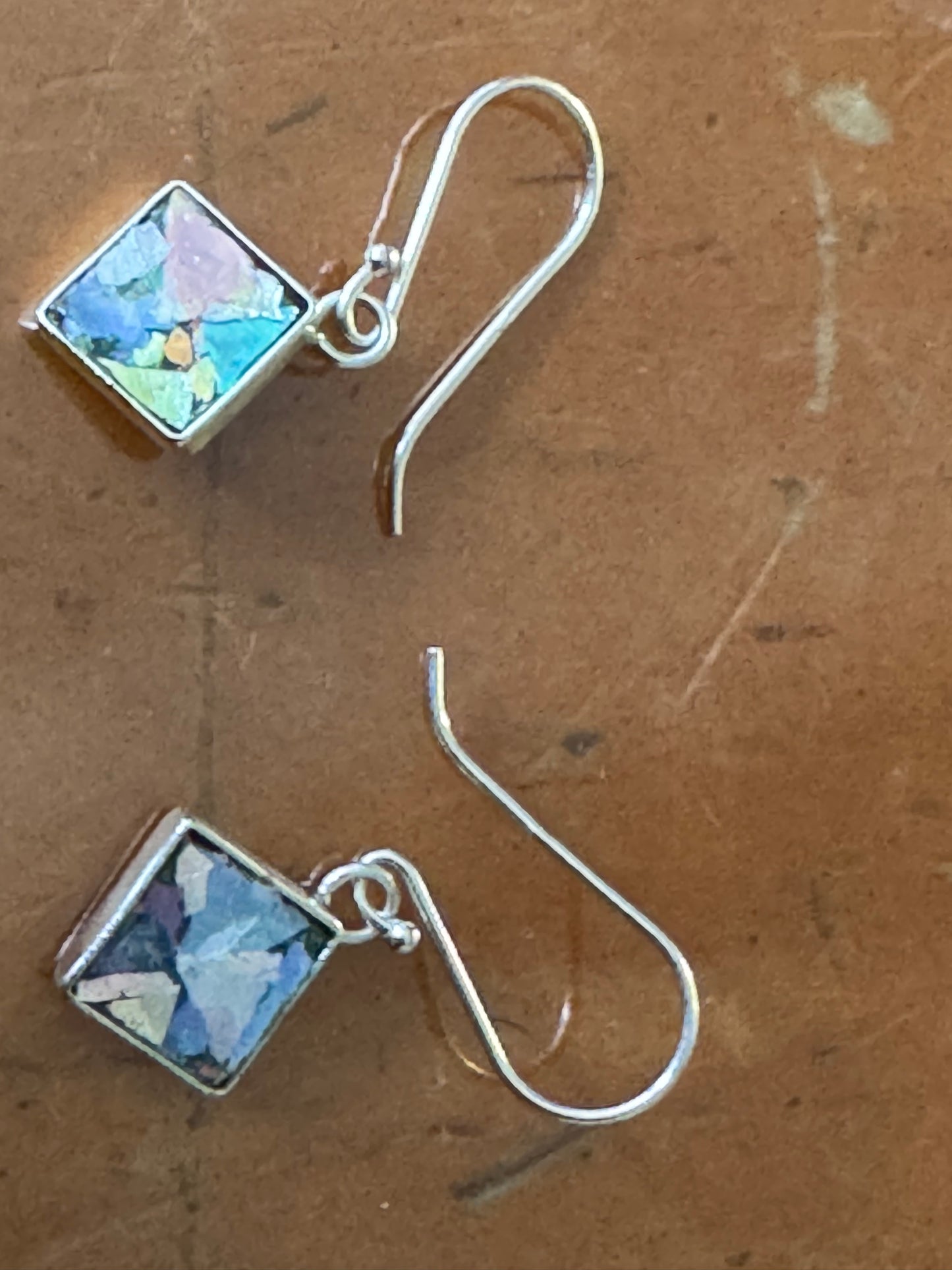 SMALL SQUARE ANCIENT ROMAN GLASS EARRINGS WITH PATENA