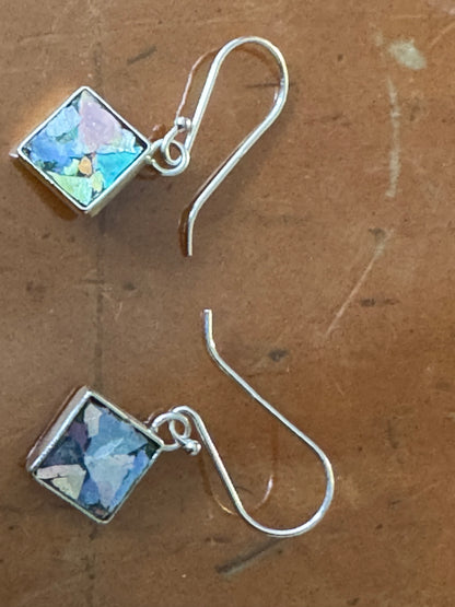 SMALL SQUARE ANCIENT ROMAN GLASS EARRINGS WITH PATENA