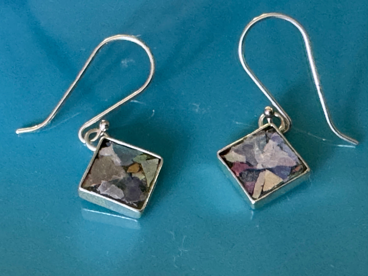 SMALL SQUARE ANCIENT ROMAN GLASS EARRINGS WITH PATENA