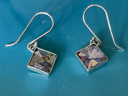 SMALL SQUARE ANCIENT ROMAN GLASS EARRINGS WITH PATENA