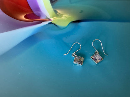 SMALL SQUARE ANCIENT ROMAN GLASS EARRINGS WITH PATENA