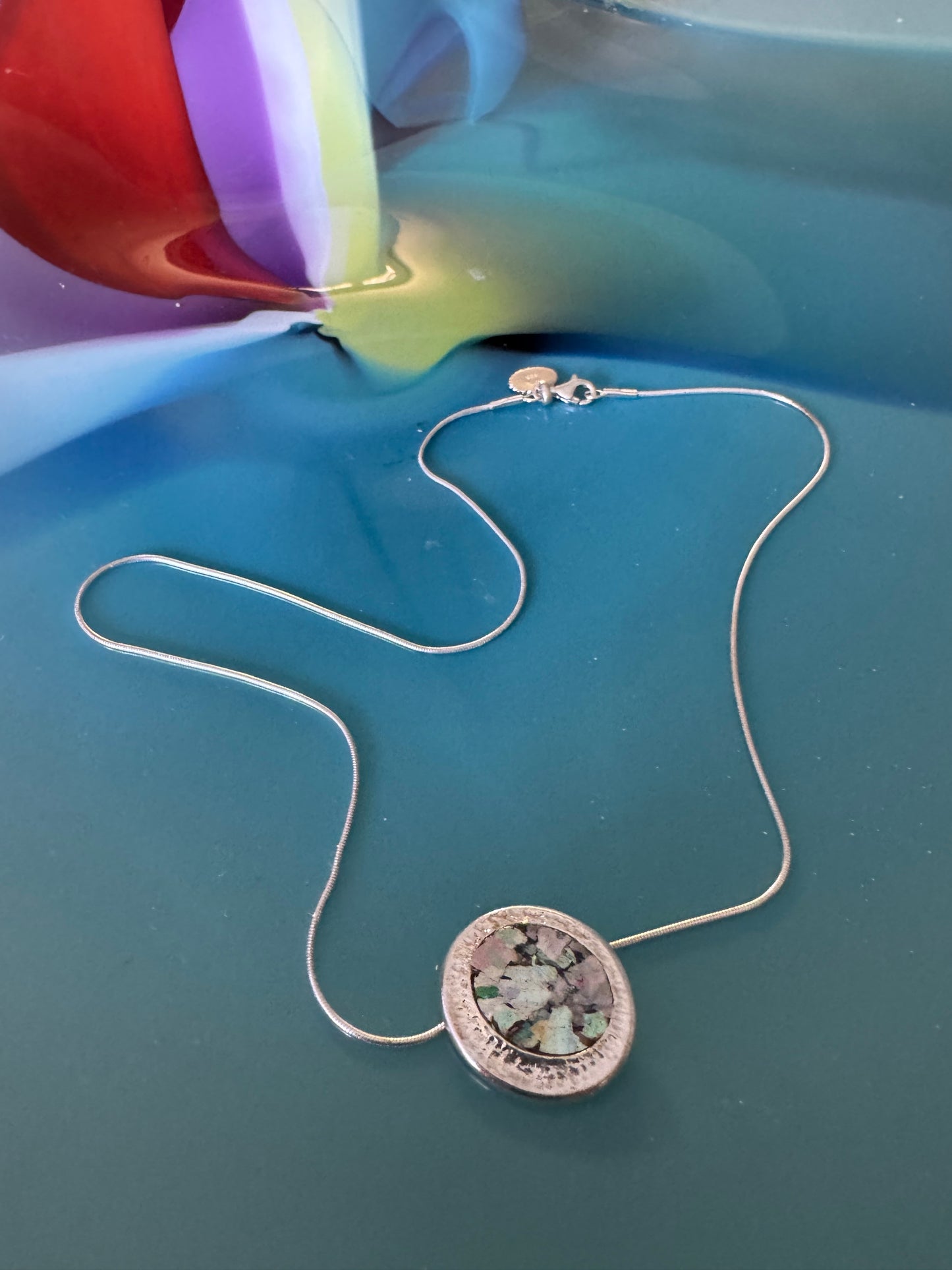 OVAL ROMAN GLASS STERLING NECKLACE