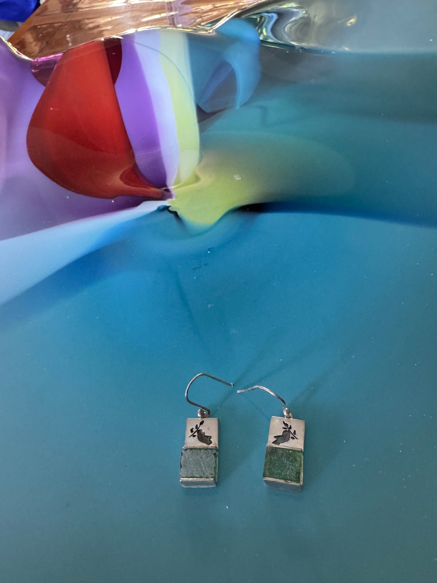THE DOVE  WITH THE OLIVE BRANCH-GREEN ROMAN GLASS EARRINGS