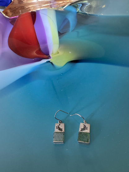 THE DOVE  WITH THE OLIVE BRANCH-GREEN ROMAN GLASS EARRINGS