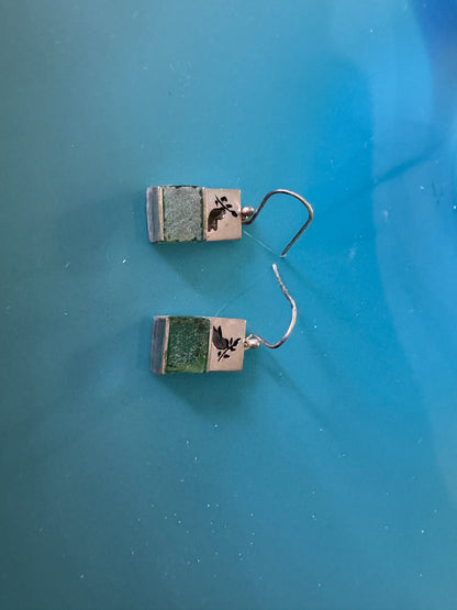 THE DOVE  WITH THE OLIVE BRANCH-GREEN ROMAN GLASS EARRINGS