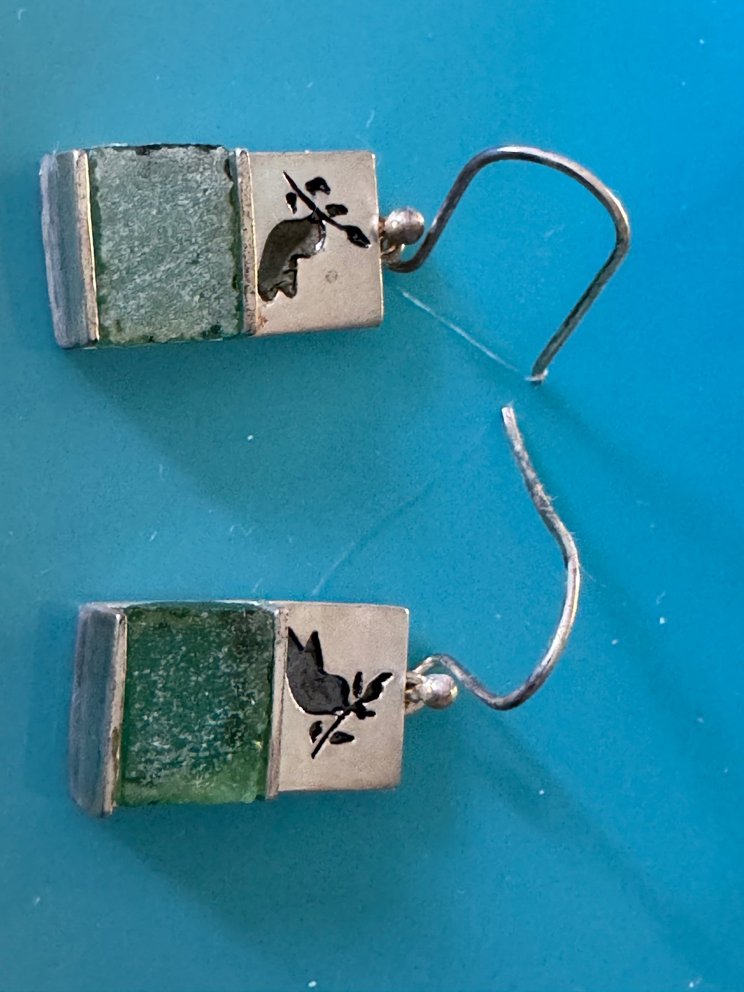 THE DOVE  WITH THE OLIVE BRANCH-GREEN ROMAN GLASS EARRINGS