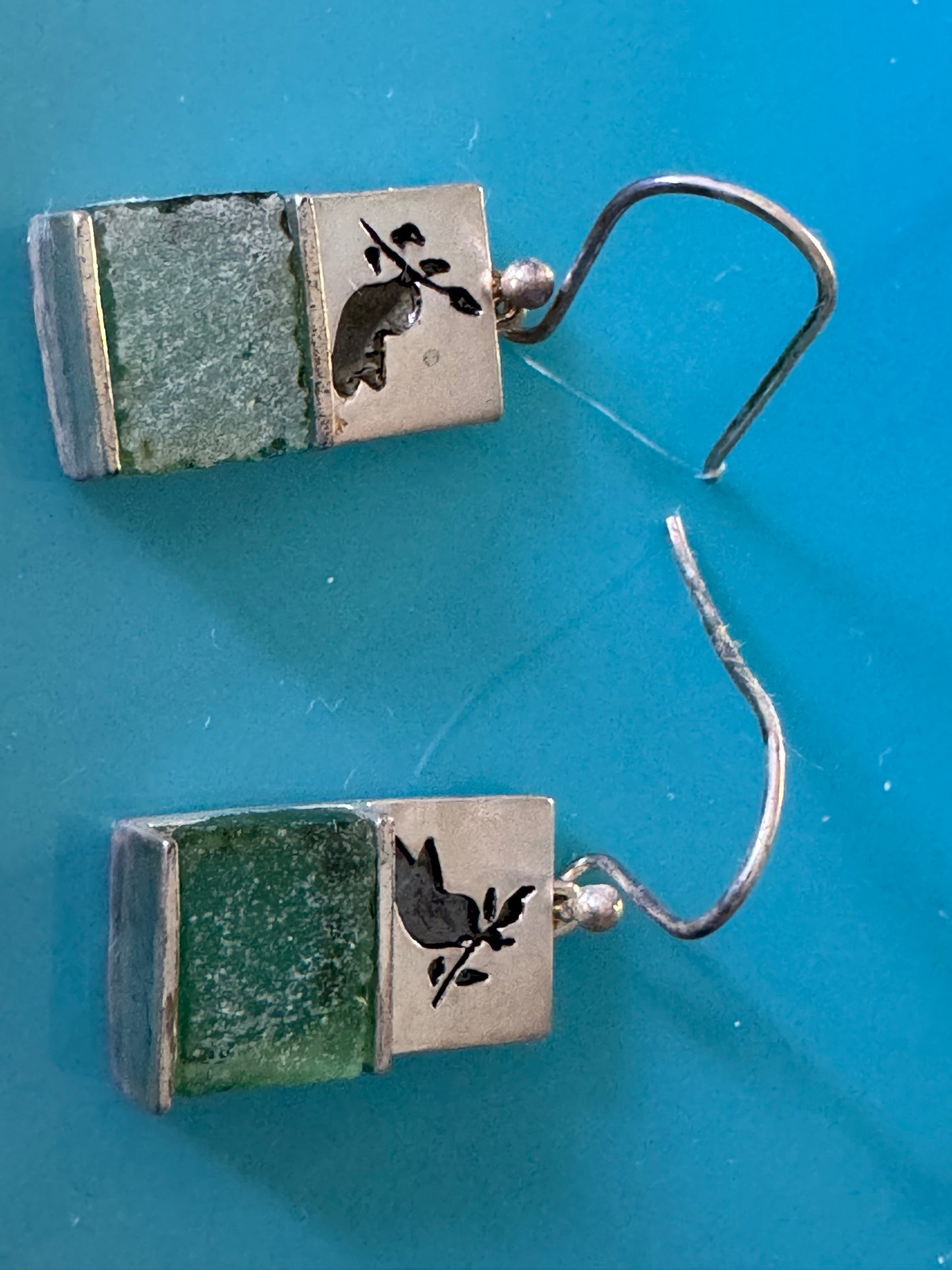 THE DOVE  WITH THE OLIVE BRANCH-GREEN ROMAN GLASS EARRINGS