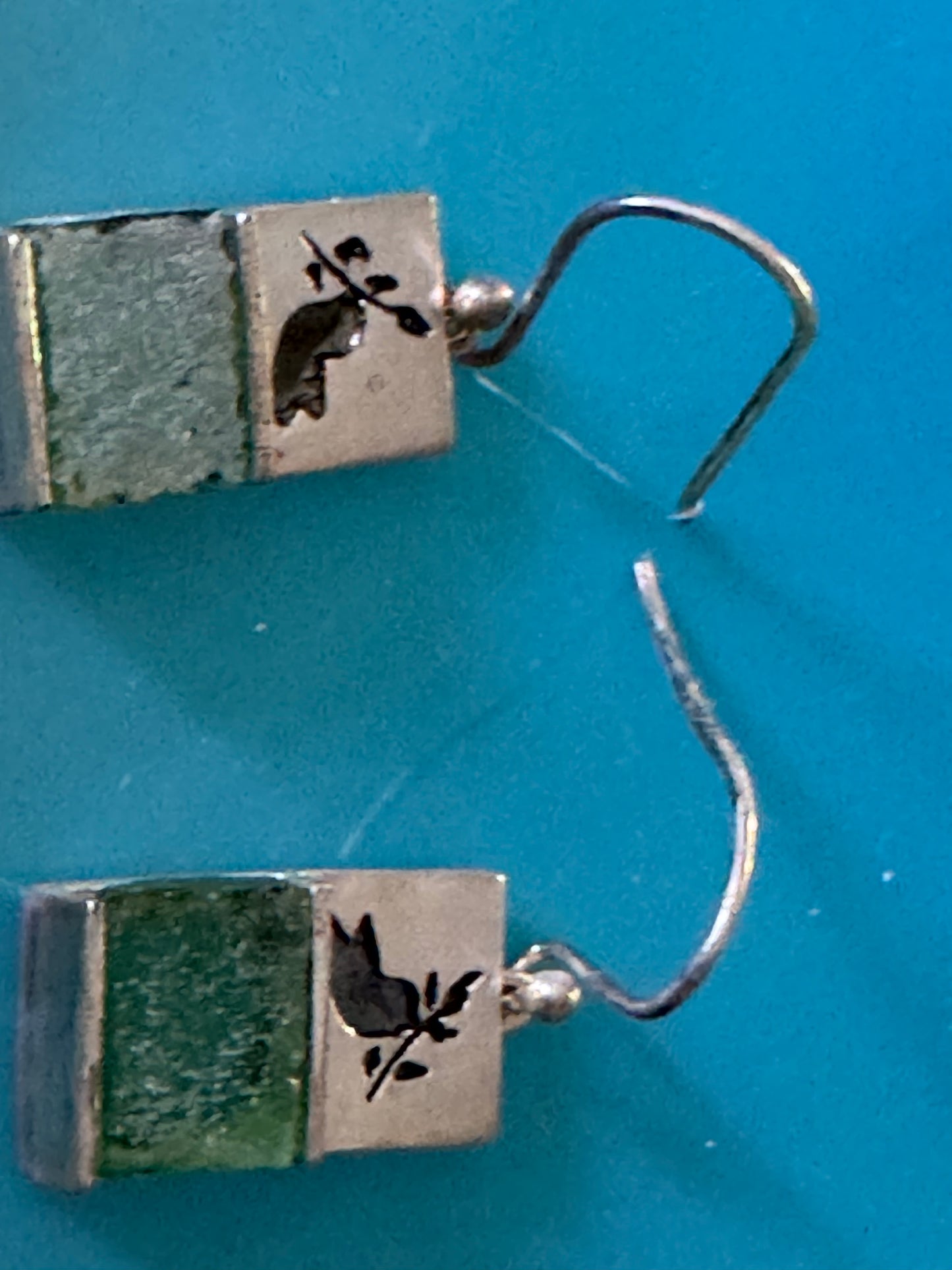 THE DOVE  WITH THE OLIVE BRANCH-GREEN ROMAN GLASS EARRINGS