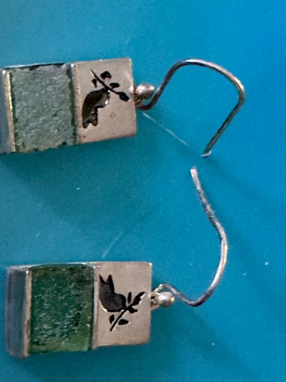 THE DOVE  WITH THE OLIVE BRANCH-GREEN ROMAN GLASS EARRINGS