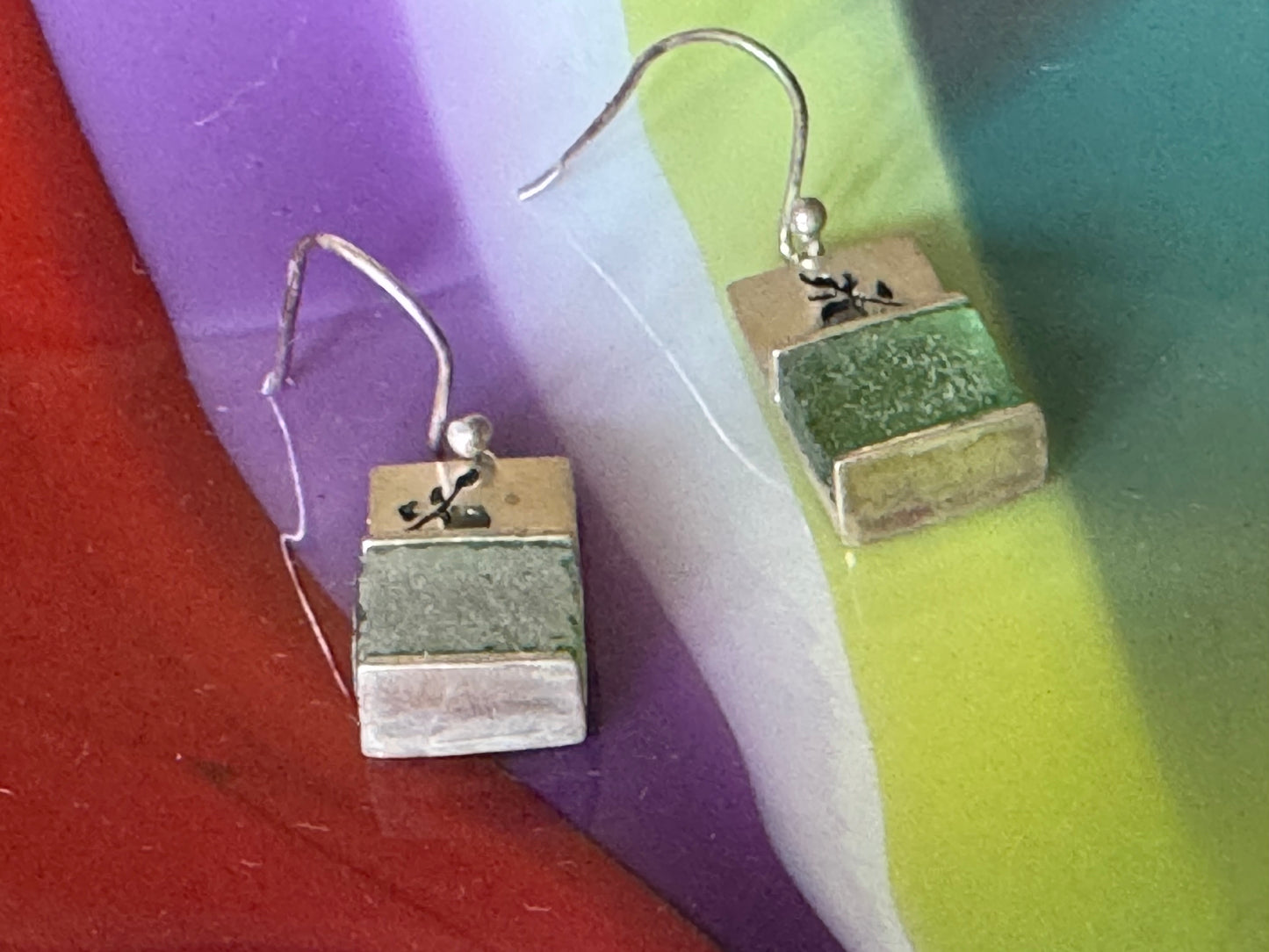THE DOVE  WITH THE OLIVE BRANCH-GREEN ROMAN GLASS EARRINGS