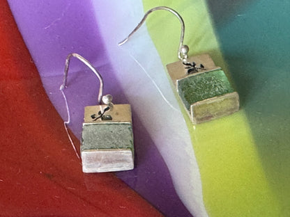 THE DOVE  WITH THE OLIVE BRANCH-GREEN ROMAN GLASS EARRINGS
