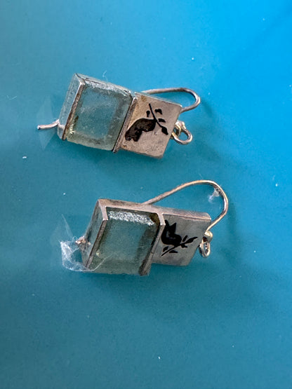 THE DOVE  WITH THE OLIVE BRANCH-GREEN ROMAN GLASS EARRINGS