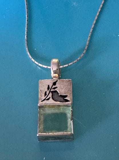 THE DOVE WITH THE OLIVE BRANCH -GREEN ROMAN GLASS NECKLACE