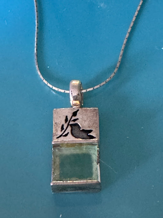 THE DOVE WITH THE OLIVE BRANCH -GREEN ROMAN GLASS NECKLACE