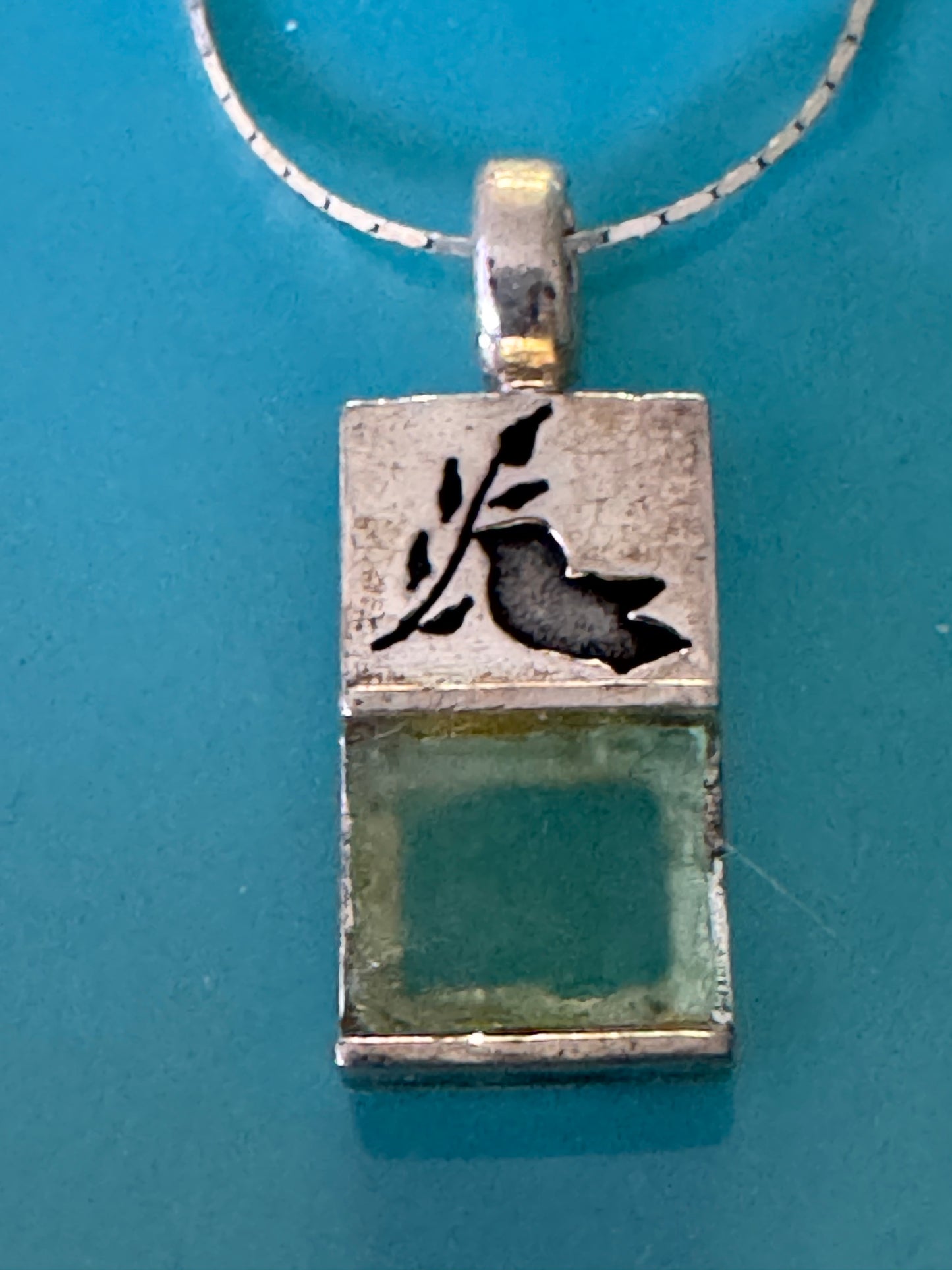 THE DOVE WITH THE OLIVE BRANCH -GREEN ROMAN GLASS NECKLACE