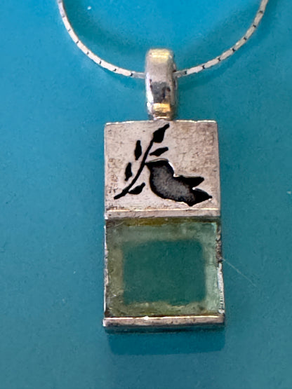 THE DOVE WITH THE OLIVE BRANCH -GREEN ROMAN GLASS NECKLACE