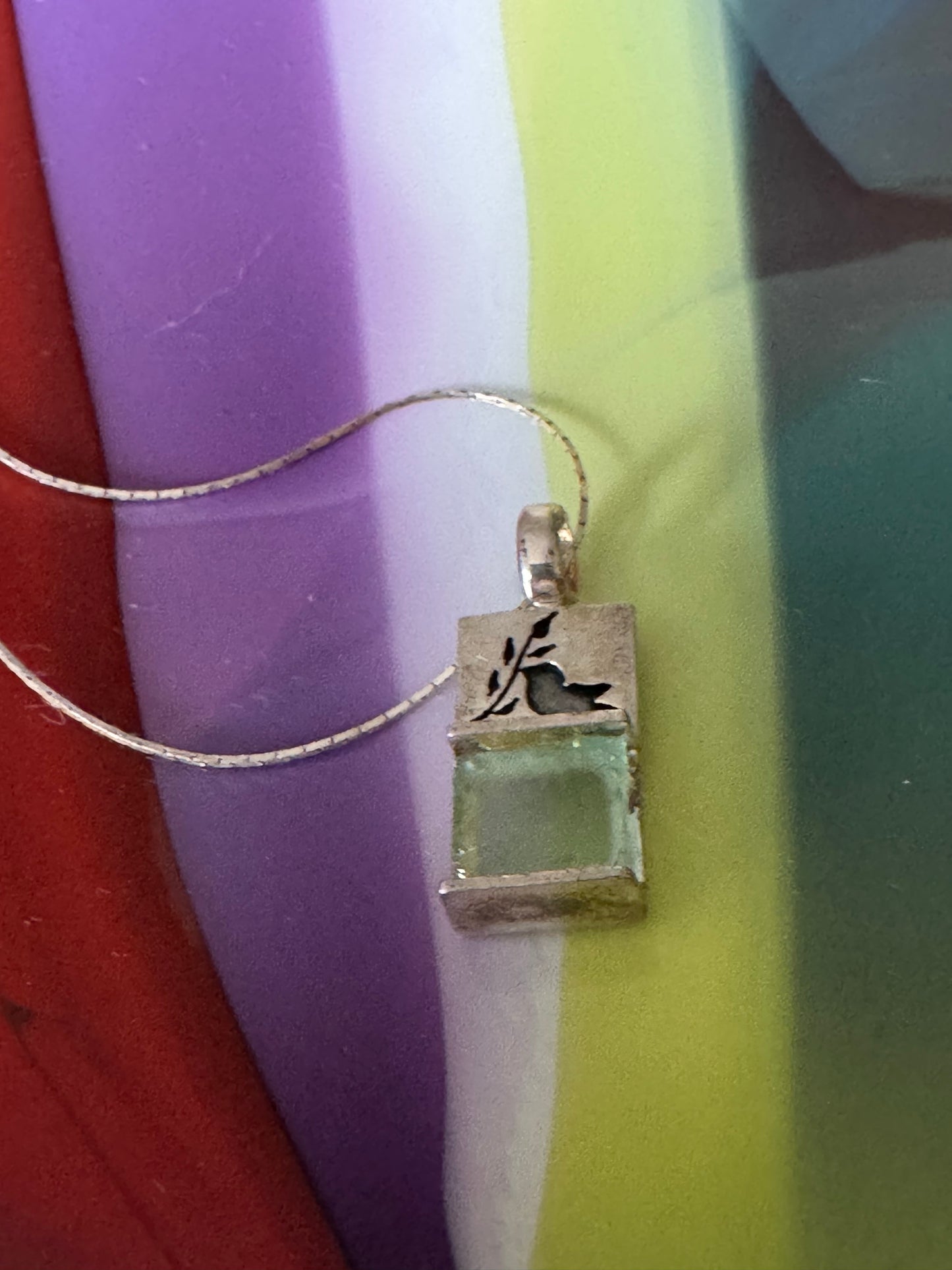 THE DOVE WITH THE OLIVE BRANCH -GREEN ROMAN GLASS NECKLACE