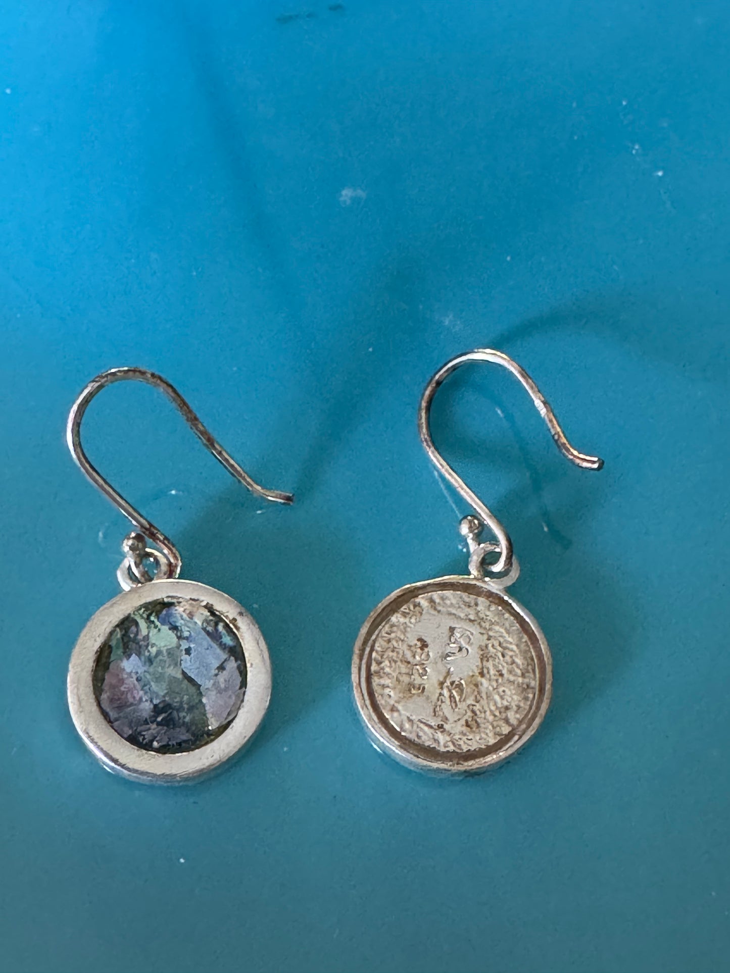 SMALL ROUND ROMAN GLASS STERLING EARRINGS