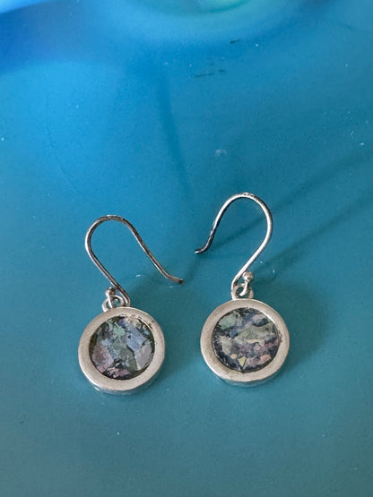 SMALL ROUND ROMAN GLASS STERLING EARRINGS