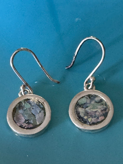 SMALL ROUND ROMAN GLASS STERLING EARRINGS