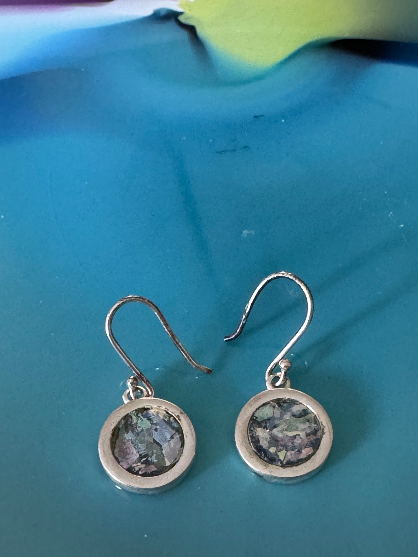 SMALL ROUND ROMAN GLASS STERLING EARRINGS