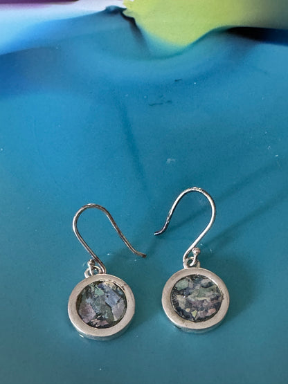 SMALL ROUND ROMAN GLASS STERLING EARRINGS