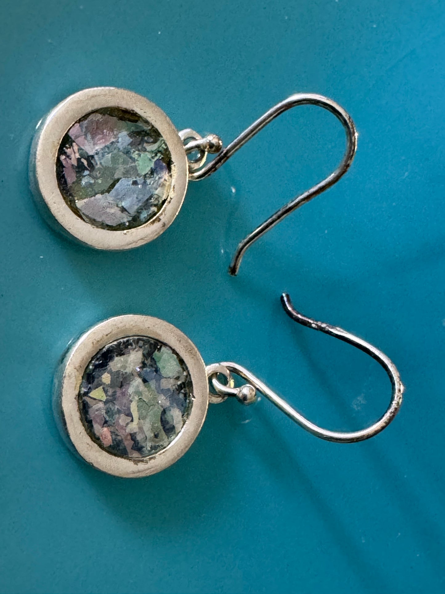 SMALL ROUND ROMAN GLASS STERLING EARRINGS