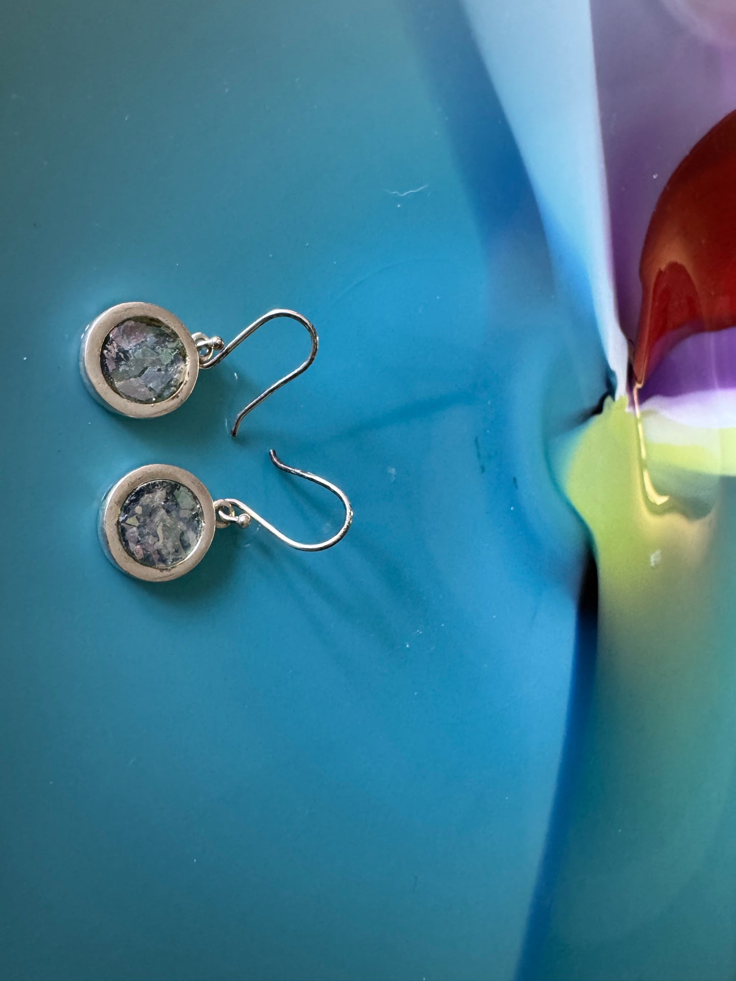SMALL ROUND ROMAN GLASS STERLING EARRINGS