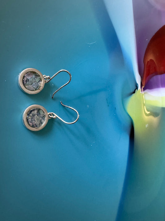 SMALL ROUND ROMAN GLASS STERLING EARRINGS