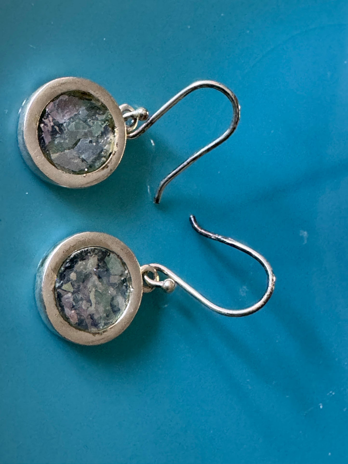 SMALL ROUND ROMAN GLASS STERLING EARRINGS
