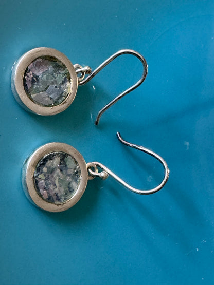 SMALL ROUND ROMAN GLASS STERLING EARRINGS