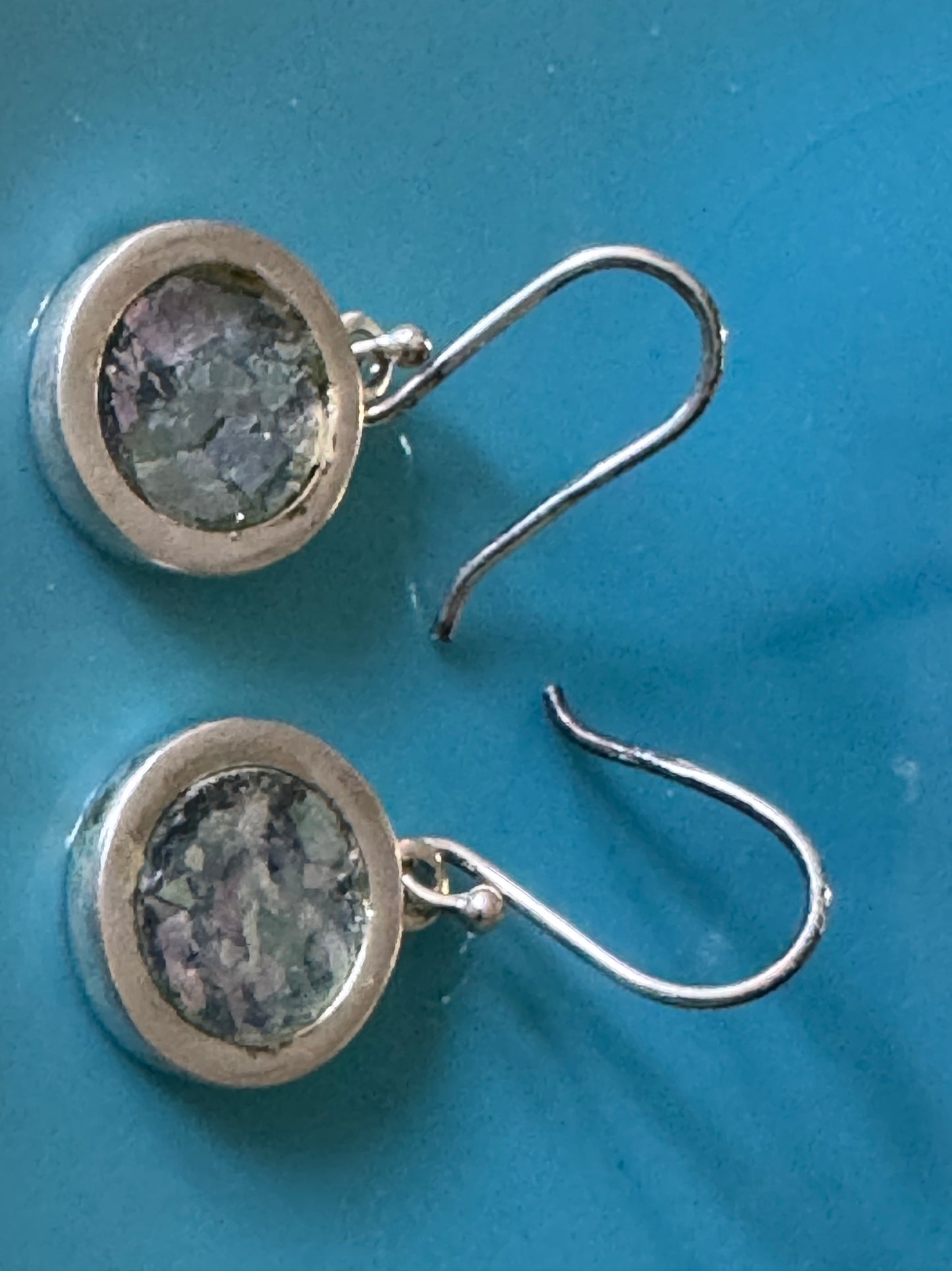 SMALL ROUND ROMAN GLASS STERLING EARRINGS