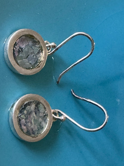 SMALL ROUND ROMAN GLASS STERLING EARRINGS