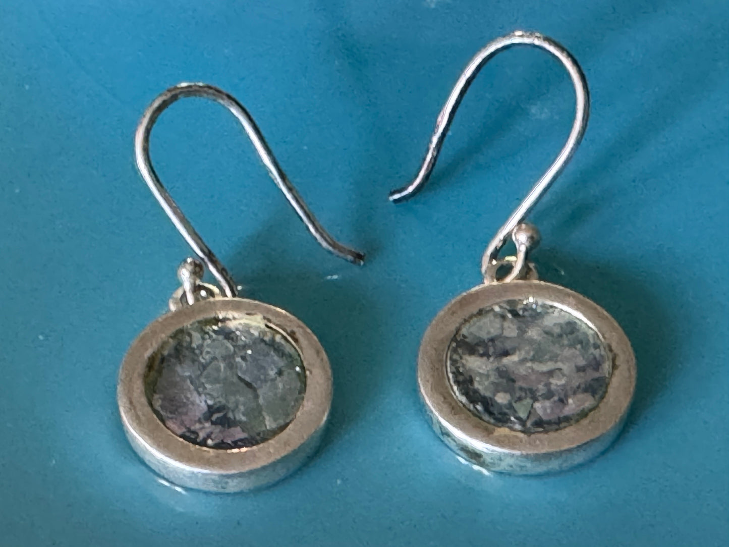 SMALL ROUND ROMAN GLASS STERLING EARRINGS